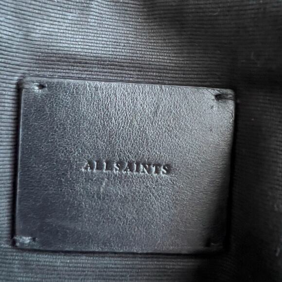 AllSaints Purse Bag Large Hobo Black Leather Textured Canvas Shoulder Crossbody - Picture 10 of 11